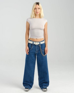 Women Jnco W1169 Low Down Deck Jeans Dark Grey | AAOD0479